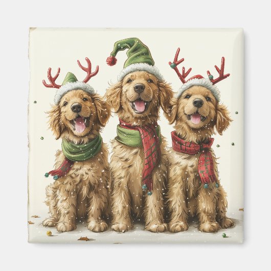 クリスマスのゴールデンレトリバー犬 マグネット (正面)