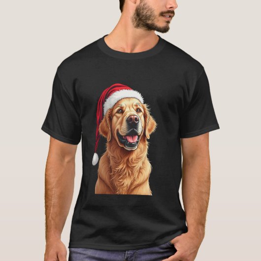 クリスマスのゴールデンレトリバー Tシャツ (正面)
