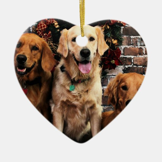クリスマスのゴールデン・リトリーバーの包装業者Bella Darby #50 セラミックオーナメント (正面)