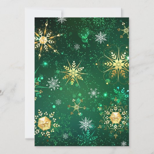 クリスマスのゴールドの雪の結晶が緑の背景に カード (正面)
