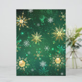 クリスマスのゴールドの雪の結晶が緑の背景に カード (スタンド正面)