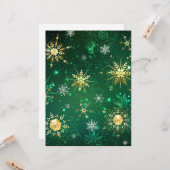 クリスマスのゴールドの雪の結晶が緑の背景に カード (正面/裏面インサイチュ)