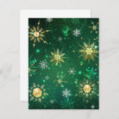 クリスマスのゴールドの雪の結晶が緑の背景に ノートカード (正面/裏面)