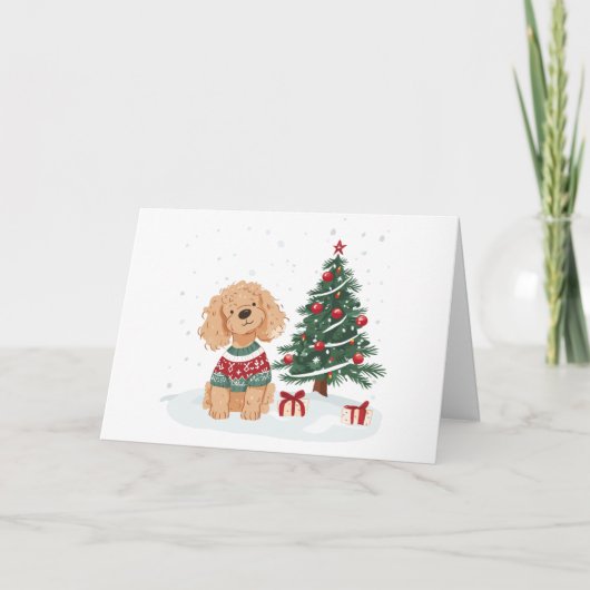 クリスマスのゴールドゥードル犬ありがとう サンキューカード (正面)