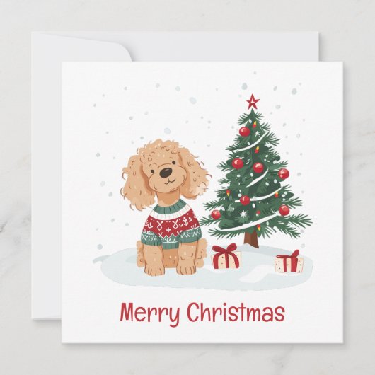 クリスマスのゴールドゥードル犬 シーズンカード (正面)