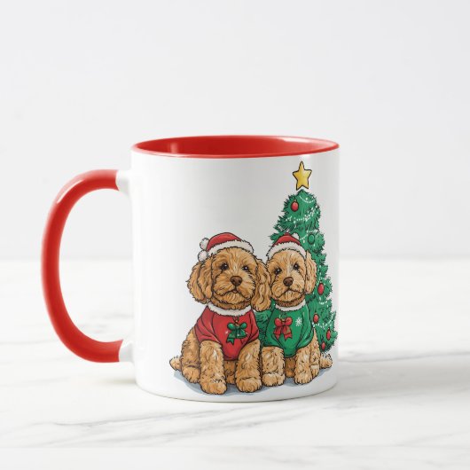 クリスマスのゴールドゥードル マグカップ (左)
