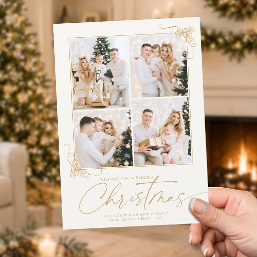 クリスマスのゴールド手描きスクリプト 4 枚の写真 シーズンカード