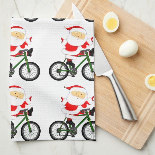 クリスマスのサイクリング キッチンタオル (四つ折り)