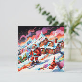 クリスマスのサイケデリックなスキーのサンタ シーズンカード (スタンド正面)