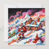 クリスマスのサイケデリックなスキーのサンタ シーズンカード (正面)