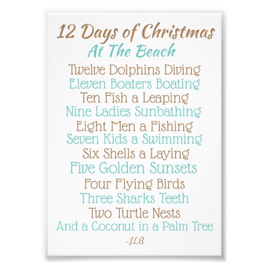 クリスマスのサイン12日のビーチ フォトプリント            (正面)