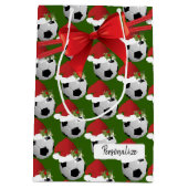 クリスマスのサッカーボールパターン ミディアムペーパーバッグ (裏面)