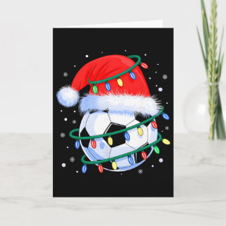 クリスマスのサッカー男子 少年 サンタ帽子 クリスマスツリー カード