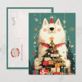 クリスマスのサモエドの犬 シーズンポストカード (正面/裏面)