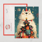 クリスマスのサモエド犬 シーズンポストカード (正面/裏面)