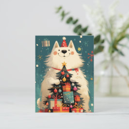 クリスマスのサモエド犬 シーズンポストカード