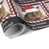 クリスマスのサンタかわいい猫、名前入りなギフト用包装紙 ラッピングペーパー (ロールコーナー)