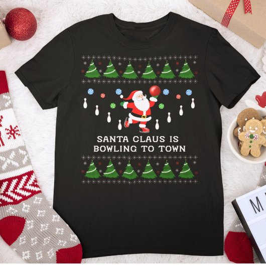クリスマスのサンタが町へボウリング Tシャツ