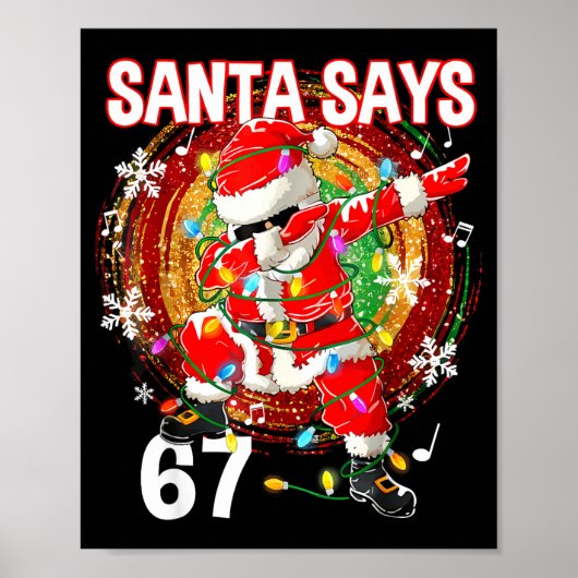 クリスマスのサンタが67シックスセブン面白いMerryと言う ポスター (正面)