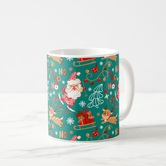 クリスマスのサンタさんとトナカイ コーヒーマグカップ (正面右)