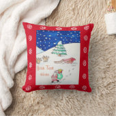 クリスマスのサンタとそりの雪景色 クッション (ブランケット)