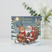 クリスマスのサンタとトナカイのそり シーズンカード (スタンド正面)