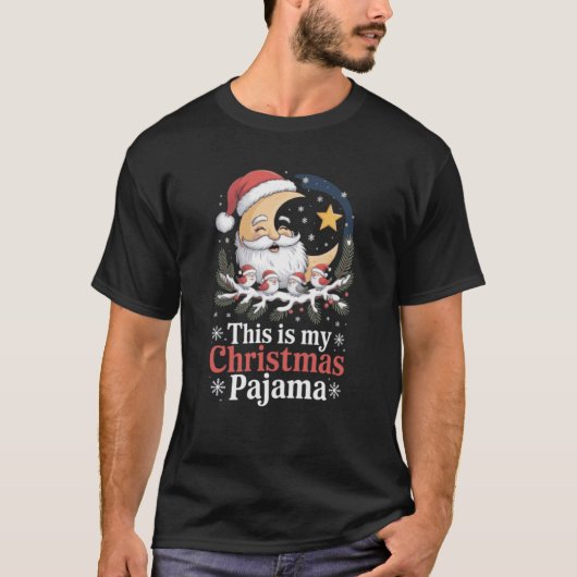 クリスマスのサンタと月のサンタと鳥 This Is My Christmas Tシャツ (正面)