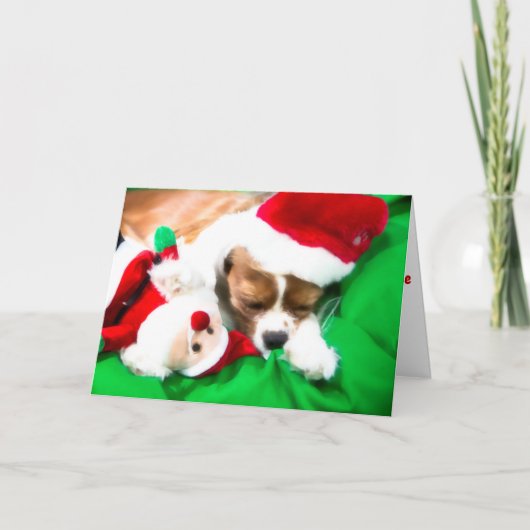 クリスマスのサンタと眠る子犬の犬用おもちゃカード シーズンカード (正面)