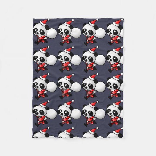 クリスマスのサンタのかわいいパンダ フリースブランケット (正面)