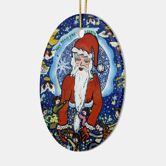 クリスマスのサンタのオーナメント-世界平和 セラミックオーナメント (左)