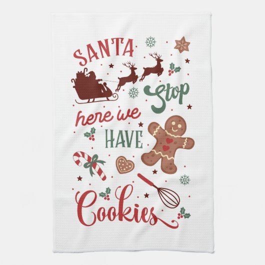 クリスマスのサンタのクッキー キッチンタオル (縦)