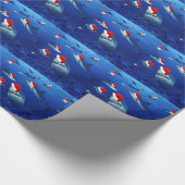 クリスマスのサンタのパーティーの鮫の包装紙 ラッピングペーパー (角)