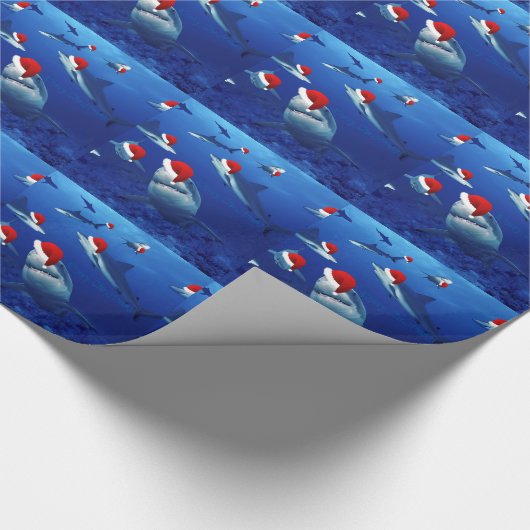 クリスマスのサンタのパーティーの鮫の包装紙 ラッピングペーパー (角)