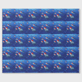 クリスマスのサンタのパーティーの鮫の包装紙 ラッピングペーパー (フラット)