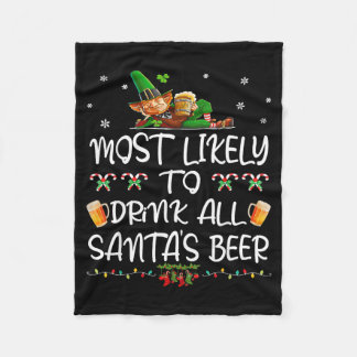 クリスマスのサンタのビールを飲み干しそうな人 フリースブランケット