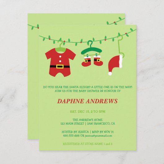 クリスマスのサンタのベビーシャワーのパーティの招待状 エンクロージャーカード (正面/裏面)