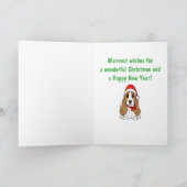 クリスマスのサンタの帽子のバセットハウンド シーズンカード (内部)