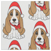 クリスマスのサンタの帽子のバセットハウンド ファブリック (クローズアップ)