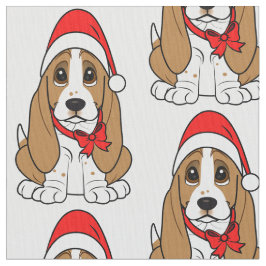 クリスマスのサンタの帽子のバセットハウンド ファブリック