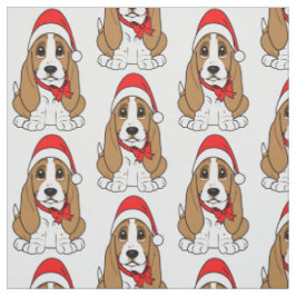 クリスマスのサンタの帽子のバセットハウンド ファブリック