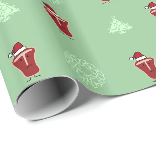 クリスマスのサンタの帽子のT骨のステーキ肉蛋白質 ラッピングペーパー (ロールコーナー)