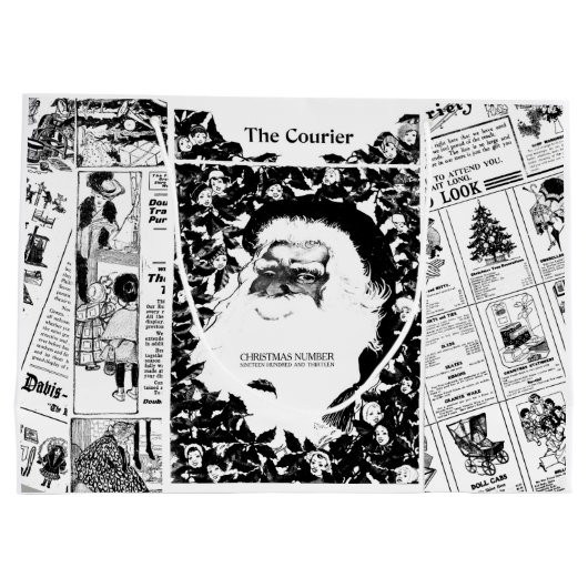 クリスマスのサンタの微笑のヴィンテージ新聞ギフトバッグ ラージペーパーバッグ (裏面)