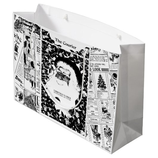 クリスマスのサンタの微笑のヴィンテージ新聞ギフトバッグ ラージペーパーバッグ (裏面アングル)