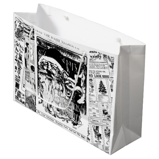 クリスマスのサンタの微笑のヴィンテージ新聞ギフトバッグ ラージペーパーバッグ (正面アングル)