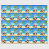 クリスマスのサンタの熱帯ビーチ場面 ラッピングペーパー (フラット)