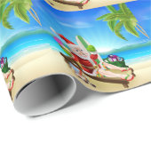 クリスマスのサンタの熱帯ビーチ場面 ラッピングペーパー (ロールコーナー)