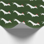 クリスマスのサンタの白いダックスフント及び帽子 ラッピングペーパー (角)