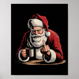 クリスマスのサンタの真ん中の指 皮肉なXmasおもしろ ポスター