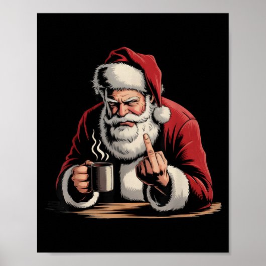 クリスマスのサンタの真ん中の指 皮肉なXmasおもしろ ポスター (正面)