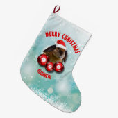 クリスマスのサンタの赤い帽子のおもしろいでかわいいウサギのバニー ラージクリスマスストッキング (正面 (吊り時))